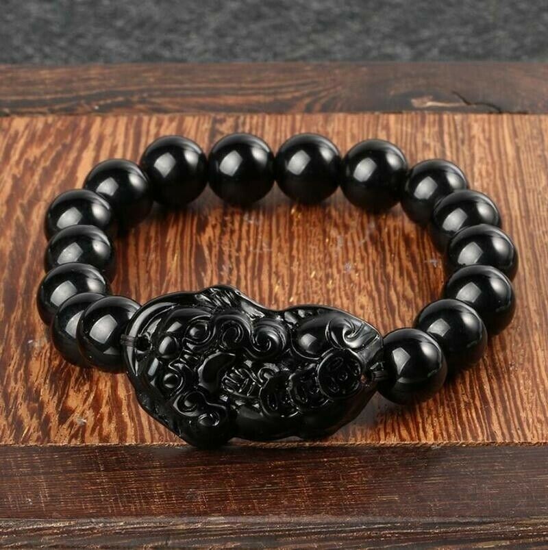 2Stck Feng Shui Schwarz Obsidian Stein Reichtum Pi Xiu Armbinde Armbinde Glück