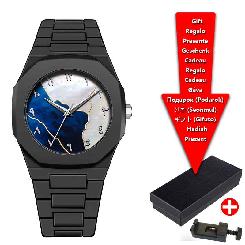 Reloj Digital árabe clásico Simple de Oriente Medio, reloj de cuarzo resistente al agua para hombre, reloj de negocios resistente al agua de plástico negro para PC: Café