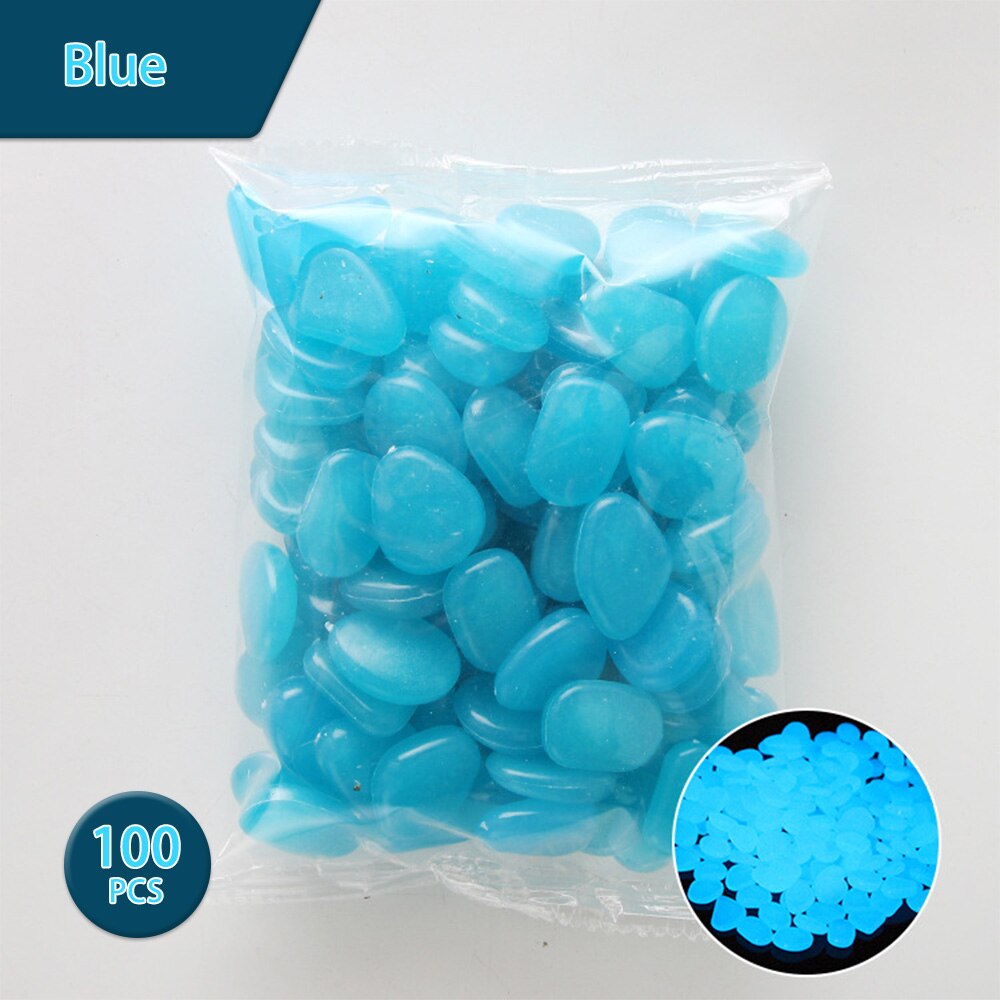 100PCS Glowing Stones For Decorations Fish Aquarium Luminous Stone Indoor Outdoor Garden Stones Rocks Glow in the Dark Pebbles: Blue