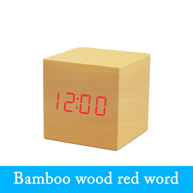 Digital Wecker Holz LED Alarm Zeit Anzeige Für Schlafzimmer Nacht Büro Kalender Temperatur LED-anzeige Holz Schreibtisch Uhr