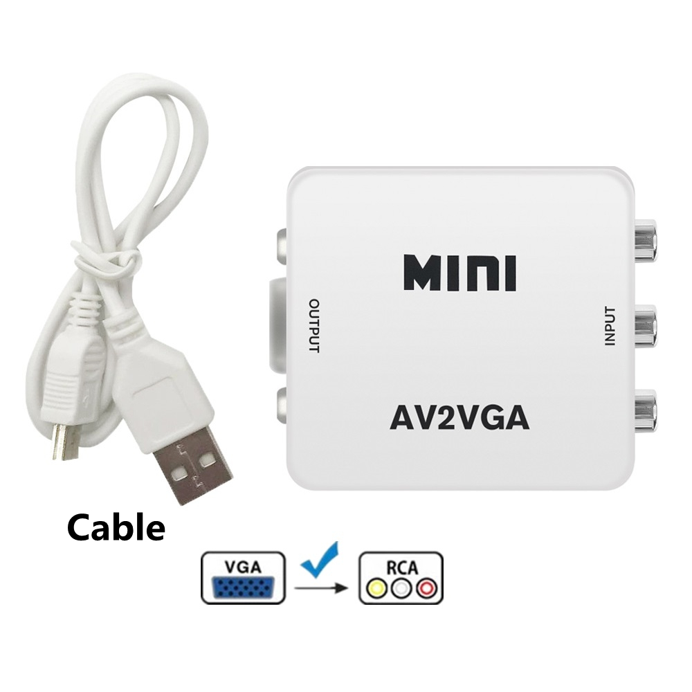 Convertidor Mini RCA a VGA, convertidor AV2VGA VGA2AV con Audio de 3,5mm, convertidor de vídeo VGA para PC a TV, ordenador a TV: With cable