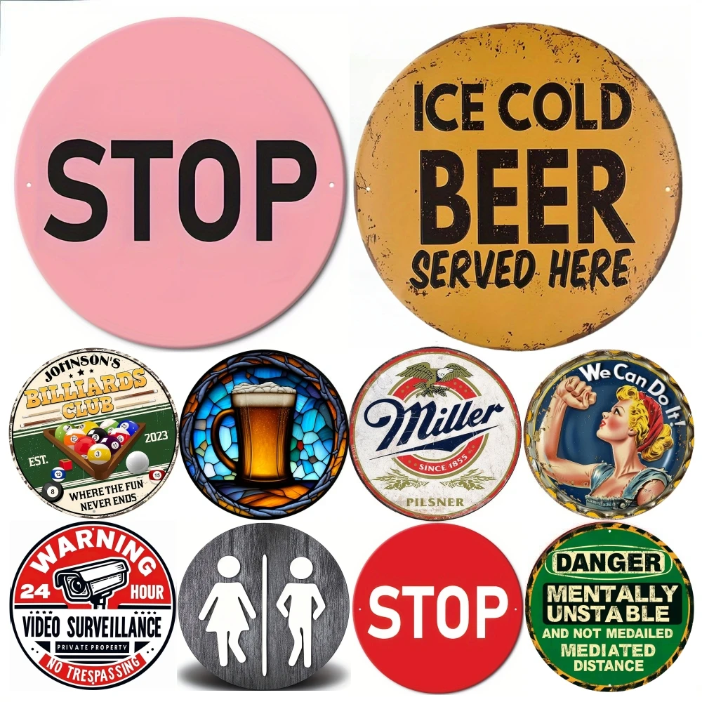 Ronde metalen aluminium bord STOP teken grappige poster decoratieve platen entree cadeau masker thema voor Bar Club Home kamer muur decor