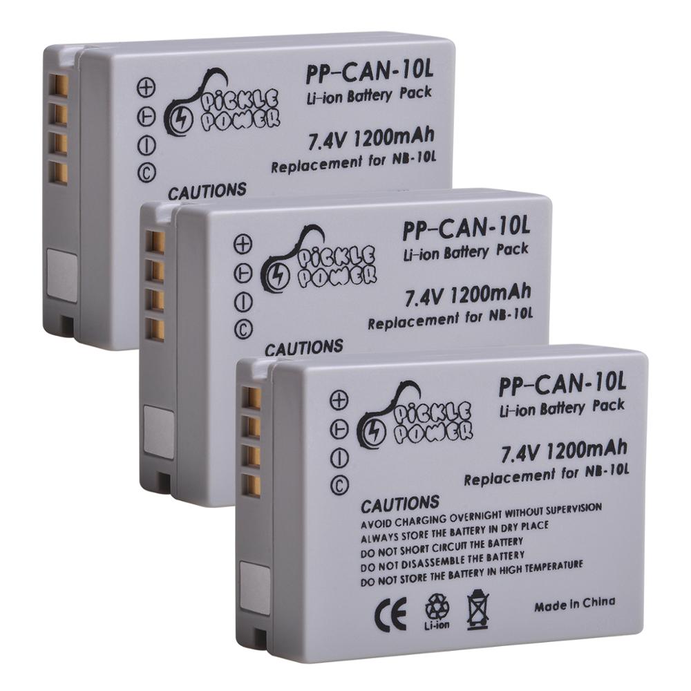3 stk nb -10l nb 10l nb10l kamera batteri og vegglader for canon  sx40 hs sx40hs sx50 hs sx50hs g1 x g1x g15 g16 sx60 hs g3x: 3 batterier