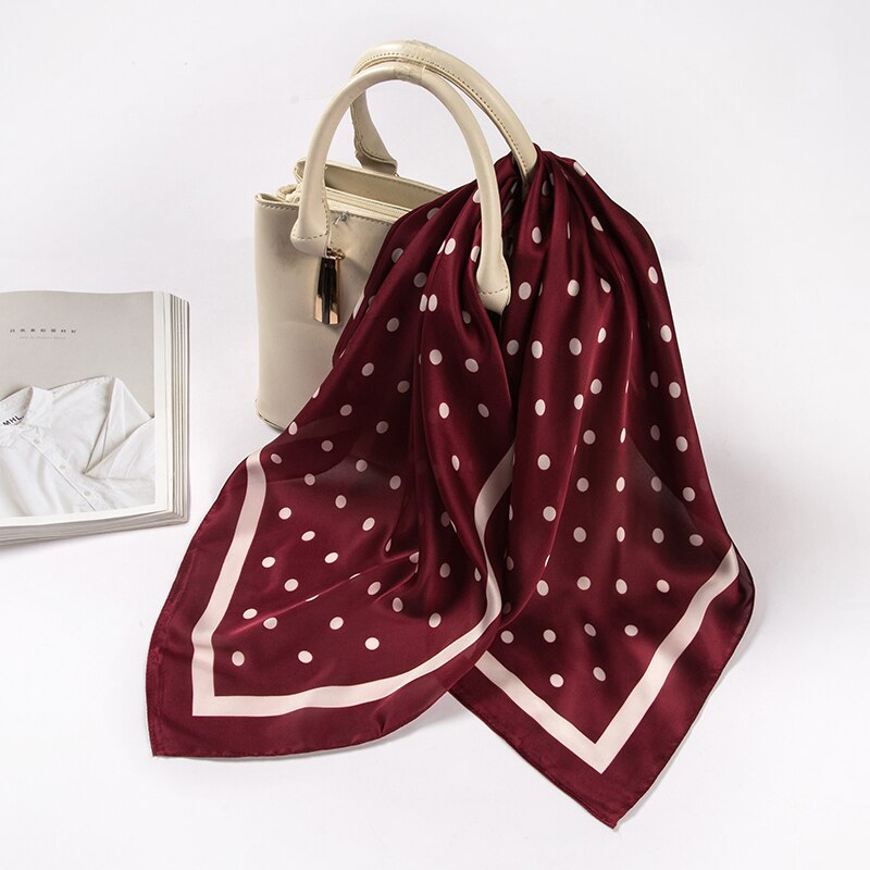 Mode Blauwe Stippen Vrouwen Sjaal Grote Zijde Gevoel Sjaal Sjaal Foulard Print Vierkante Kop Sjaals Wraps: small 70cm wine