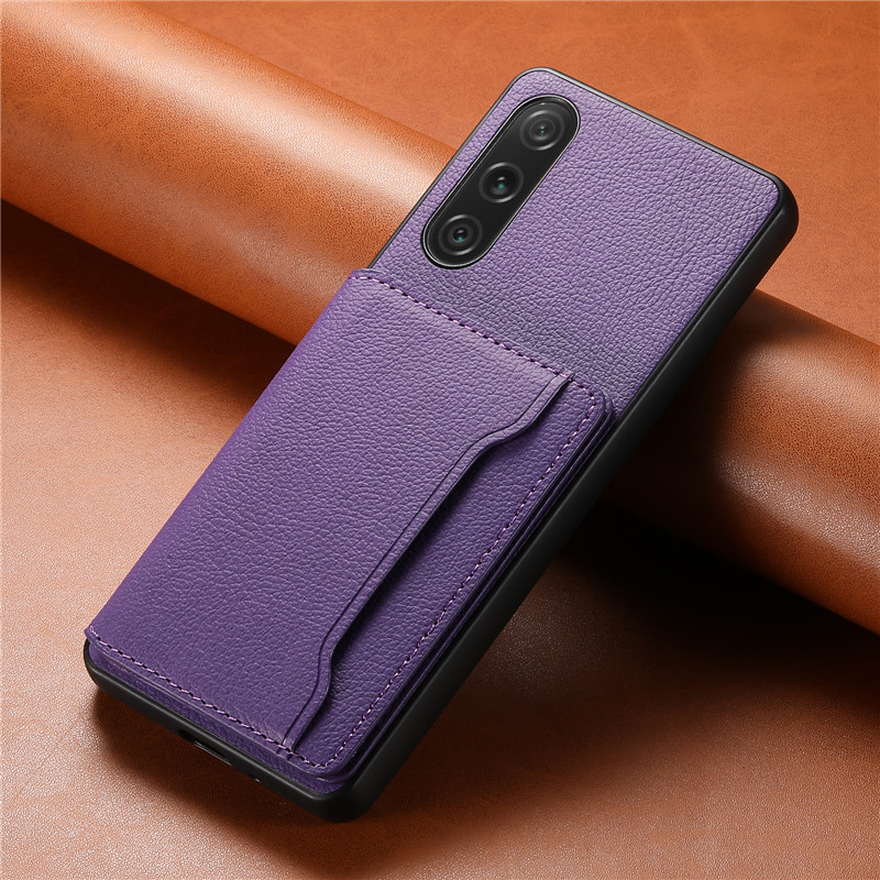EUCAGR-funda de teléfono tipo billetera de cuero PU multifuncional de lujo, funda para Sony Xperia 1 5 10 IV 1V 10V 5III, funda con tarjetero: Tela de algodón / Morado