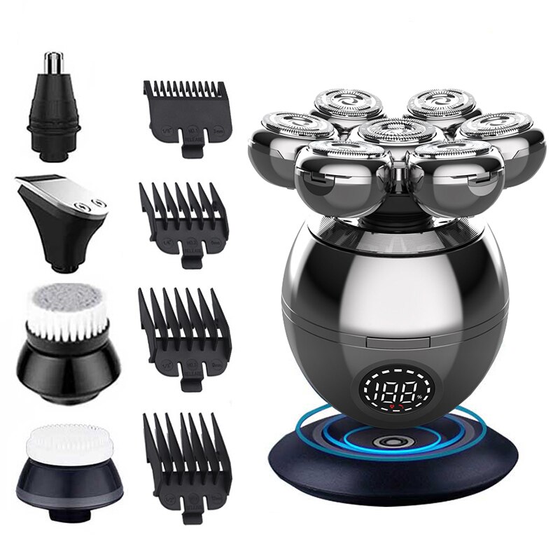 Electric Shaver 7D Floating Cutter Head Base Charging Portable Men Beard Trimmer Clipper Skull Shaver Waterproof Shaving: Orange