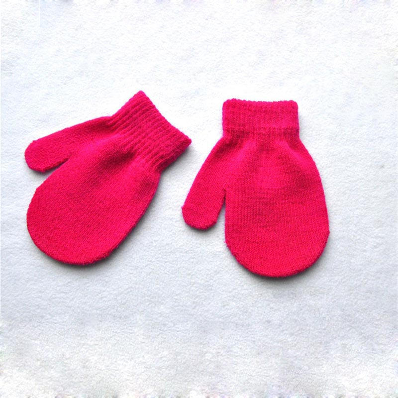 Balleenshiny 1 Paar Baby Handschoenen Voor Jongens Meisjes Solid Winter Kinderen Warme Handschoenen Volledige Vinger Handschoen Gebreide Anti Scratch Baby wanten: rose red