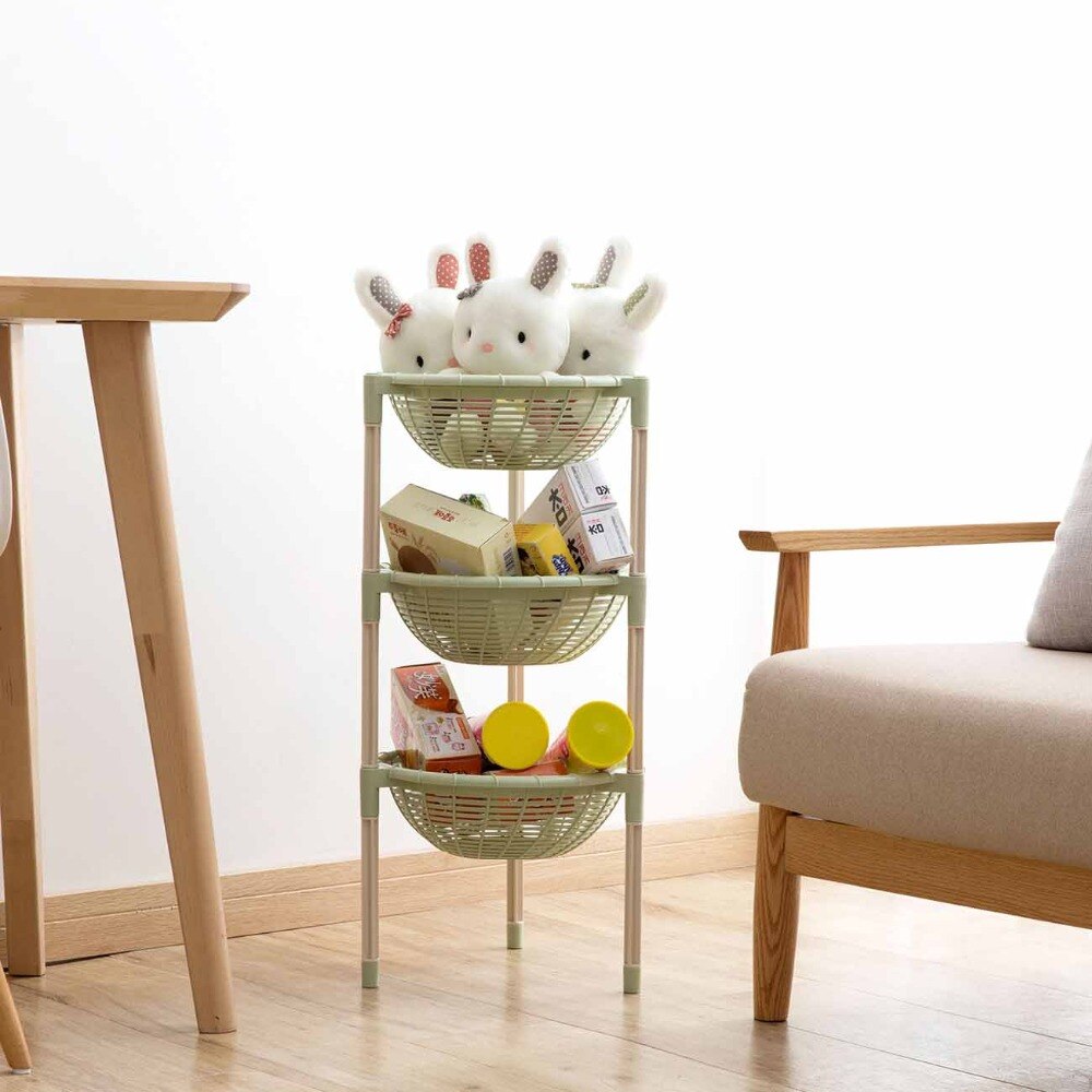 3 Layers Kitchen Round Drain Storage Rack Dishes Fruit Vegetable Sundries Storage Shelf Plastic Home Stand Organizer