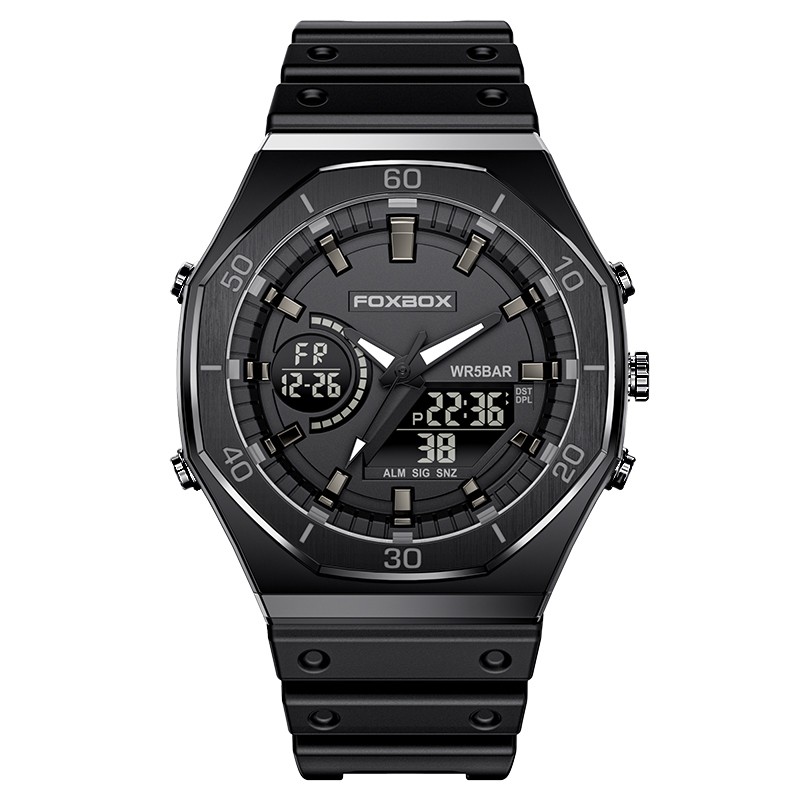 dual display uhren für männer casual sport chronograph quarz großes zifferblatt armbanduhr silikon wasserdicht digitaluhr: Mehrfarben