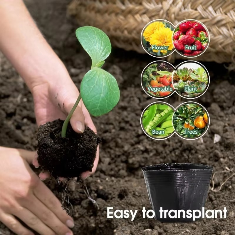 300/50PCS Thickened Seedling Bag with Holes Plastic Flowerpot Flower Plant Breathable Container Garden Vegetable Planting Pots
