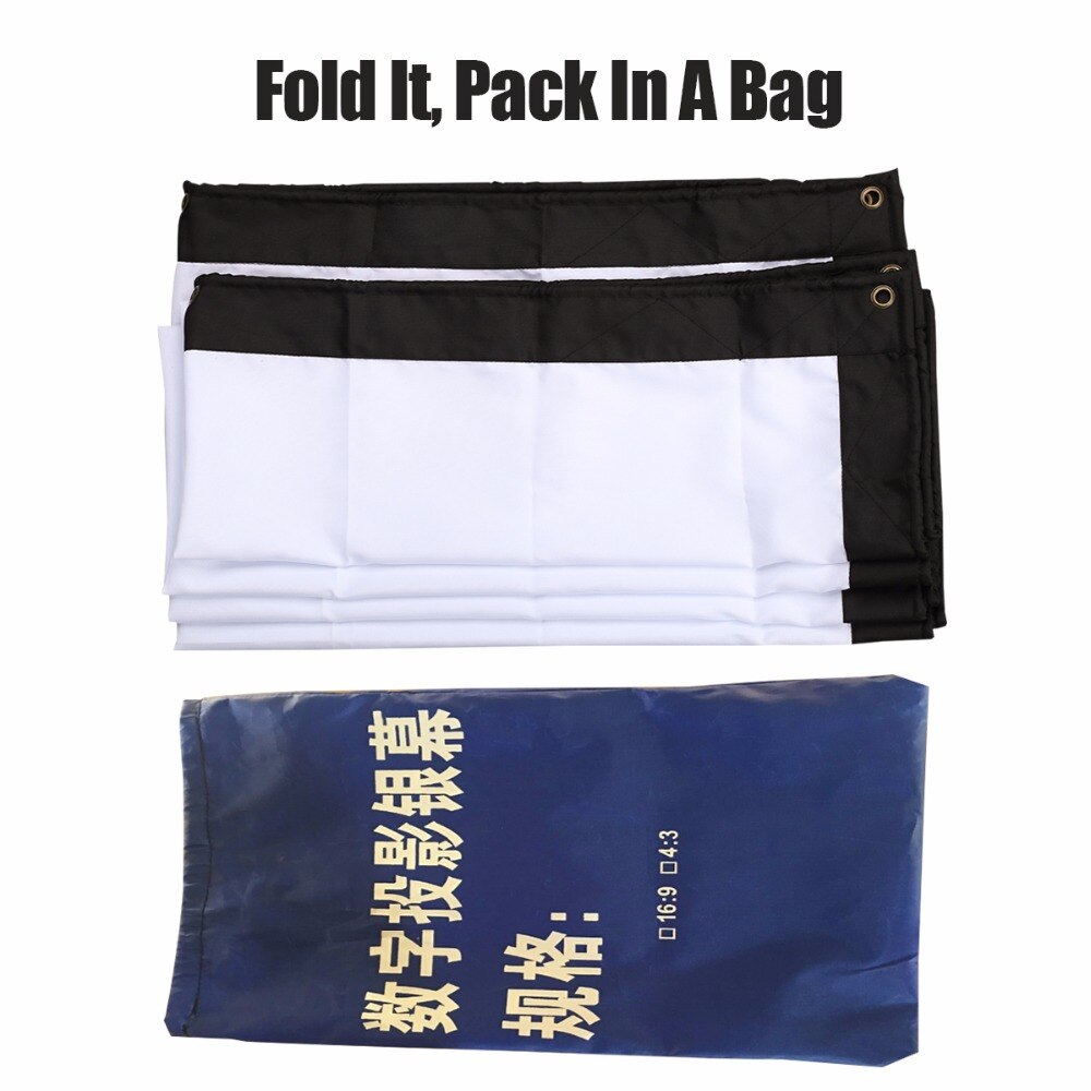 Excelvan 84 inch Eenvoudige Gevouwen Projectiescherm Wrap Stof Roll Up 16:9 Doek Scherm met gat voor projector Home theater