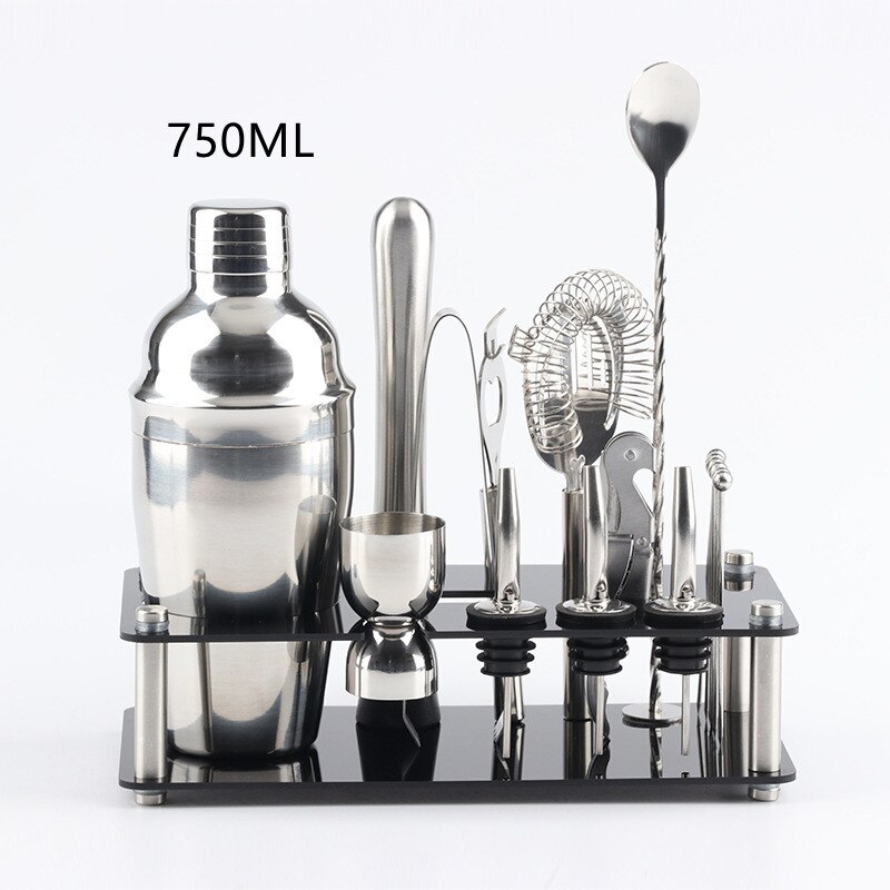 Kit de bartender coquetel e coqueteleira, 18 peças, ferramentas com suporte, martini, boston, para beber, festa em casa, bar, acessórios de vinho: 750ML 18PCS