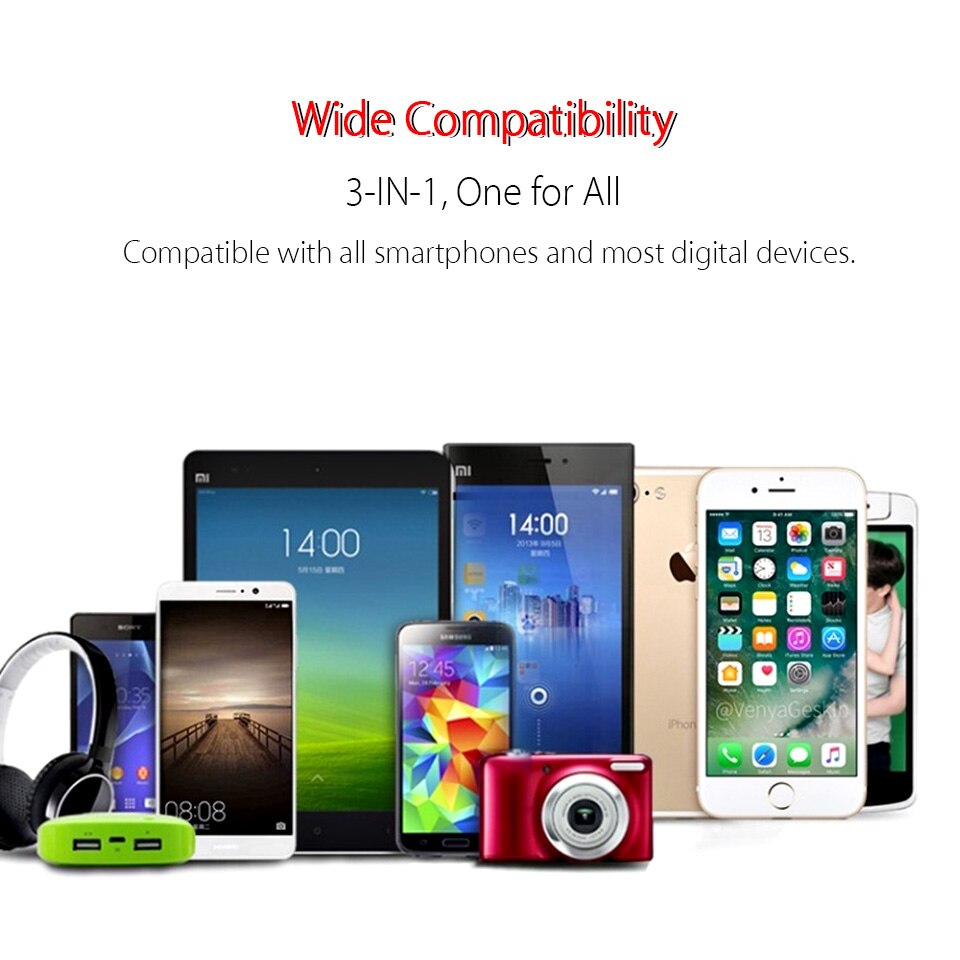 3 in 1 usb kabel til iphone samsung xiaomi multi hurtig opladning oplader usb type c type c micro usb kabel til mobiltelefon