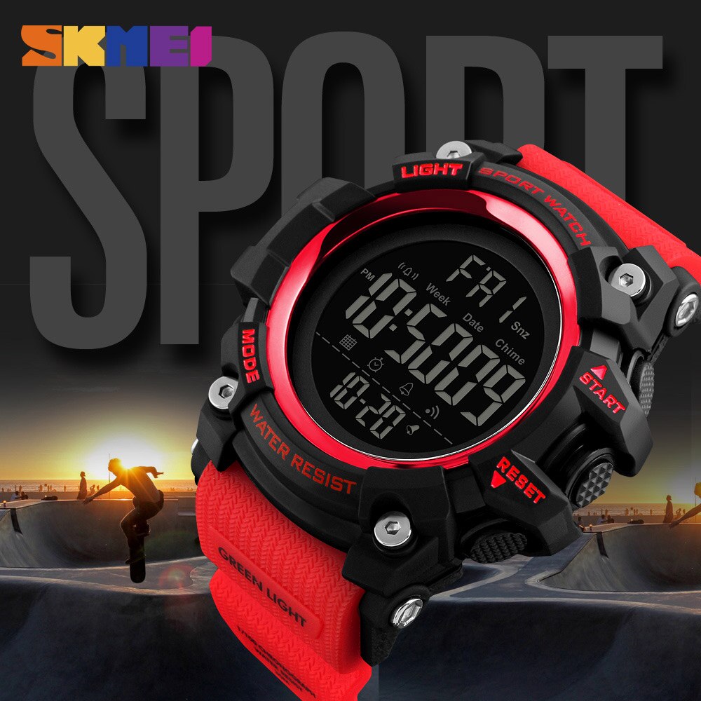 SKMEI hombres deportes al aire libre reloj de Cuenta atrás 2 alarma tiempo reloj Digital 5Bar impermeable Relogio Masculino 1384
