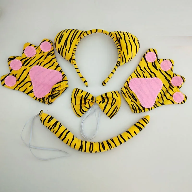 Halloween Kids Meisjes Dier Tijger Kostuum Set Fancy Dress Luipaard Ear Hoofdband Staart Strik Tutu Rok Cosplay Party: green