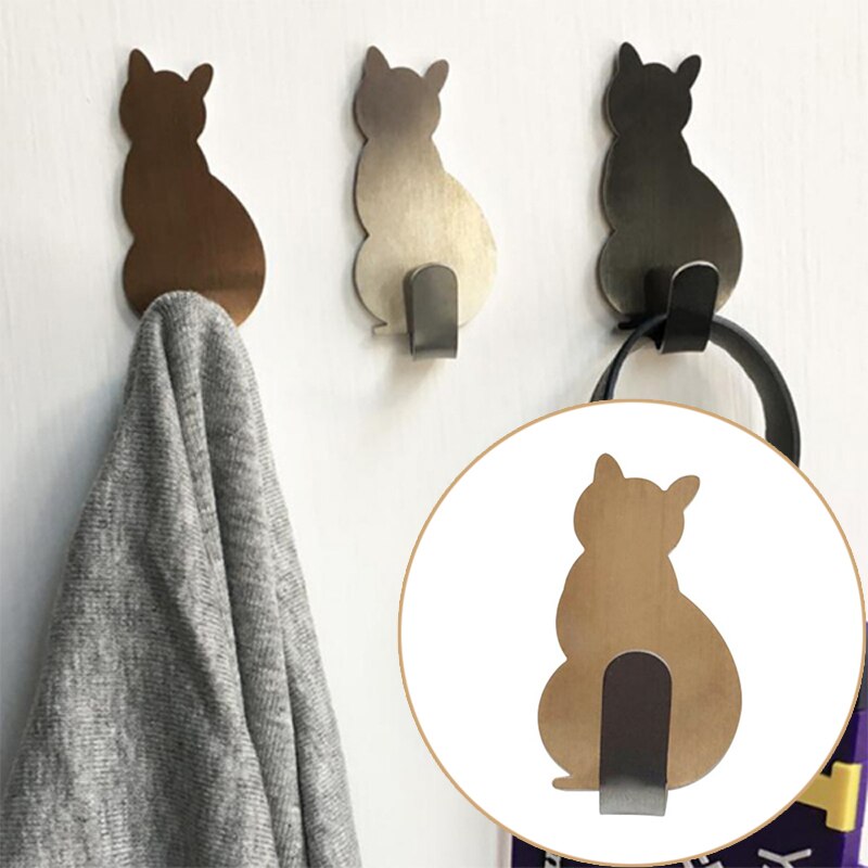 Portallaves de pared con forma de gato, 2 uds., llavero decorativo de acero inoxidable, ganchos para llaves colgante decoración para el hogar