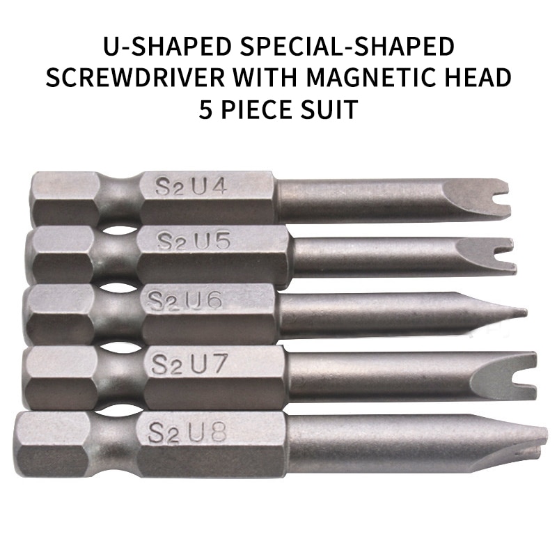 5 stuks/set schroevendraaier u-vormige bits houtbewerking doe-het-zelf gereedschap accessoires 50mm magnetische schroevendraaier boorset  u4,u5,u6,u7,u8