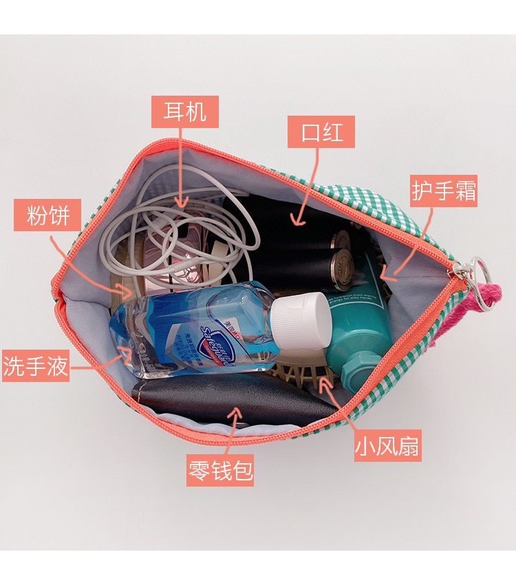 Bolsa de cosméticos coreana a cuadros para mujer, bolso de rejilla para mujer, bolso de mano de viaje, almacenamiento de lavado de teléfono, organizador de maquillaje, bolsa de aseo para niña