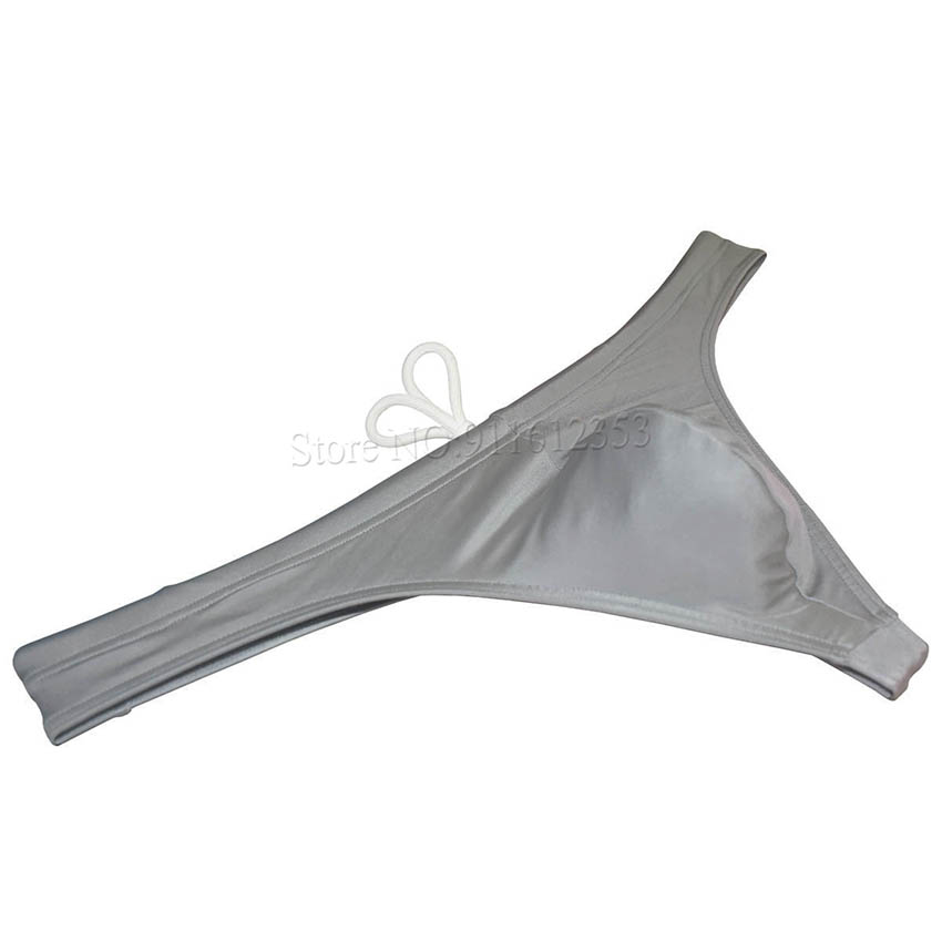 Herren Badeanzug Slips Bade bekleidung Surf Shorts verstellbare Tankini Kordel zug & Double Layer glänzenden Stoff: L / Silber