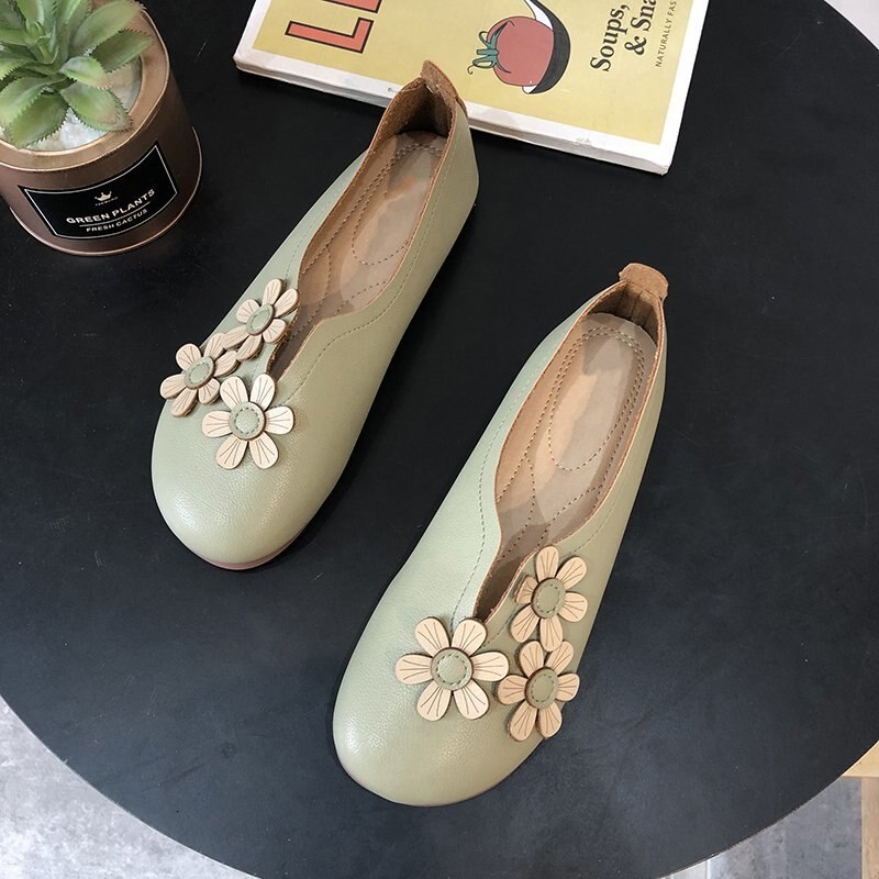 Lente Herfst Vrouwen Flats Bloem Slip Op Platte Schoenen Vrouw Bloemen Loafers Vrouwelijke Bootschoenen Oma Schoen Zapatos Mujer 8260N: green / 9.5