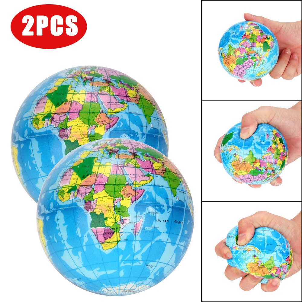 2 Pcs Squishy Toy Stress Relief World Map Foam Bal Atlas Globe Palm Planeet Aarde Bal Decompressie Trage Rebound Pu speelgoed: 2pcs 63mm