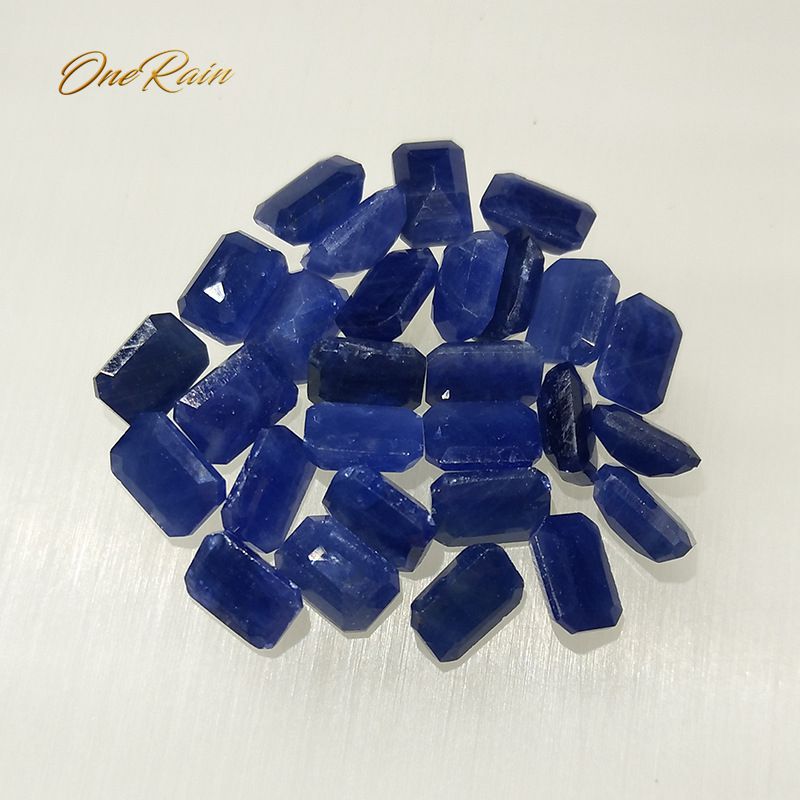 Onerain 1 pçs qualidade superior 4*6 esmeralda corte natural azul safira pedras preciosas soltas para diy jóias fazendo acessórios por atacado