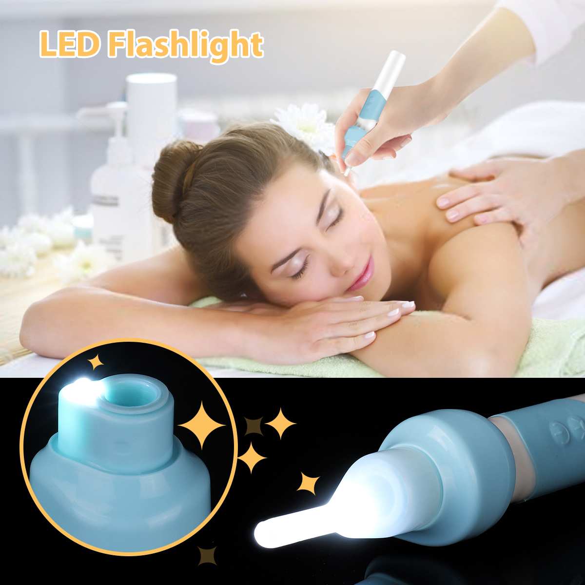 LED Flashlight Ear Wax Remove Tool With 2 Suction Heads Protable Vacuum Ear Cleaner Machine Electronic Cleaning Ear Wax