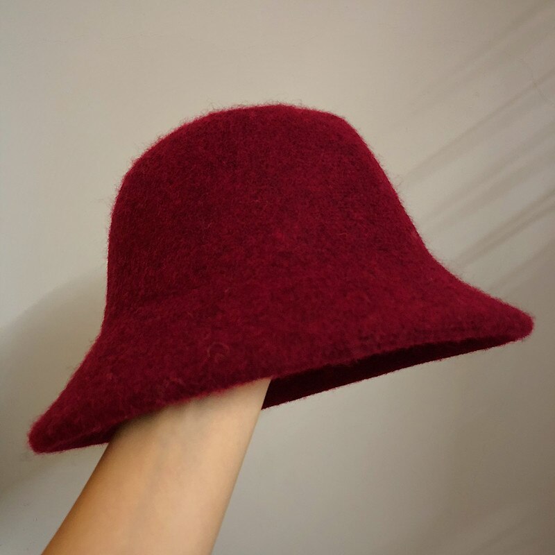 Gorro de lana tipo Bucket para mujer, sombrero de pescador Vintage, versátil, 6 colores, plegable, para otoño e invierno,: Rojo