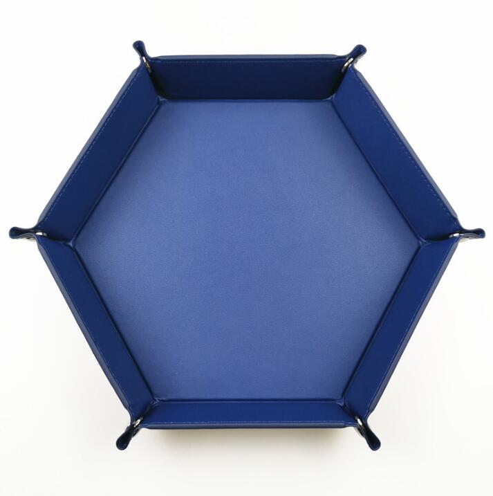 Hexagon Opvouwbare Dobbelstenen Draagbare Vouwen Dobbelstenen Rolling Lade Houder Doos Dice Game Opslag Kantoor Thuis Desktop Toetsen Potlood Organisator: Blue