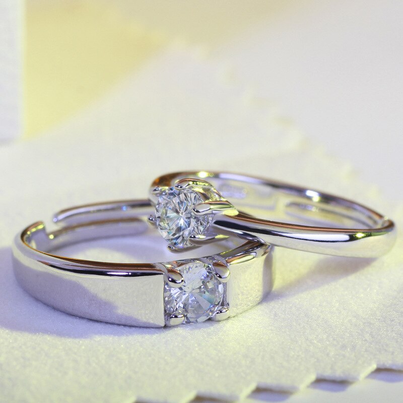 Zirkon Einstellbare silber farbe Paar Hochzeit Ringe für Frauen und Männlichen Strass Engagement Ring für Paar
