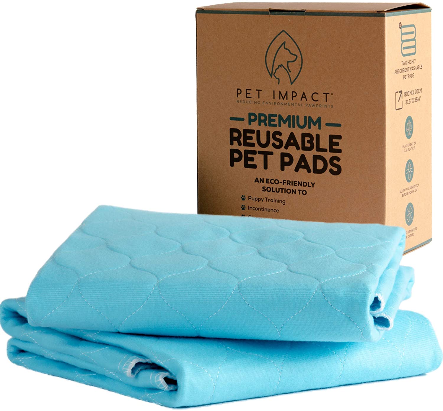 Dog Pee Mats, XL Premium Washable Puppy Training Pads, Dog Incontinence Pads, 2-Pad Box LARGE ( Blue, 35"x32")