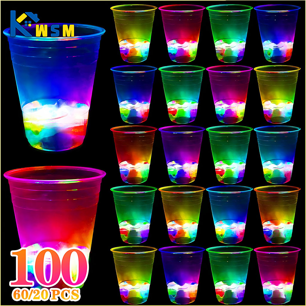 20-100 STKS LED Glow Cup voor Camping Party Crystal Light Up Barbenodigdheden met 7 Kleur Veranderende Modi Cups Neon Party Feestartikelen
