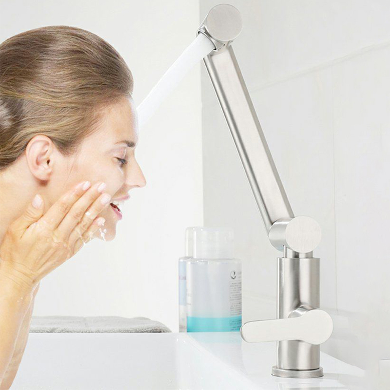 360 Degree Rotating Brushed Deck Mounted Cold Water Mixer Tap Solid Swivel Folding Kitchen Sink Basin Faucet