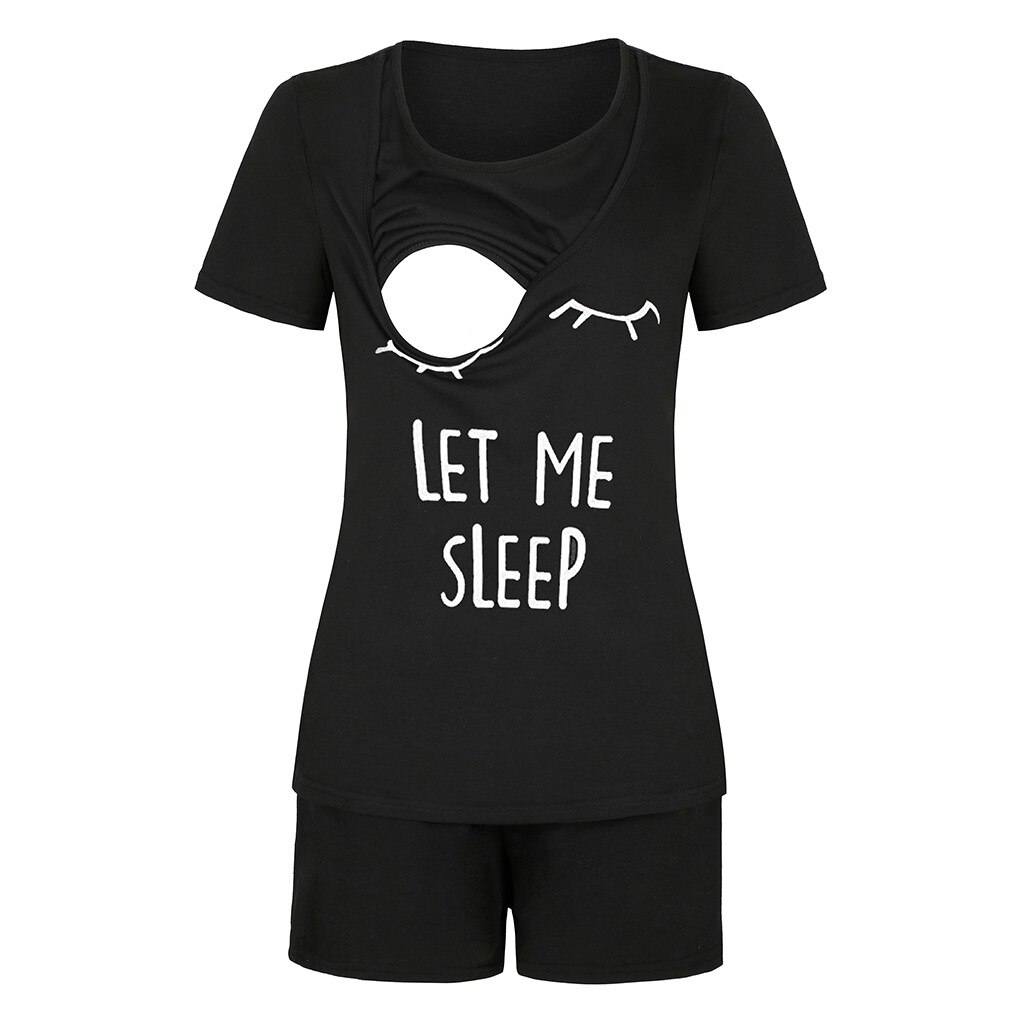 Maternity Clothes Short Sleeve Cute Print Breastfeediing T-shirt Tops+adjustable Shorts Set Nursing Pajamas Sleepwear Nightgown: a / S