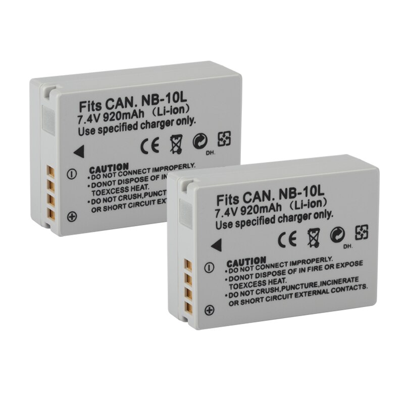 Nb -10l nb 10l nb10l batteri for canon  sx40 hs sx40hs sx50 hs sx50hs g1 x g15 g16 sx60 hs g3x kamerabatterier 920 mah: 2 batterier