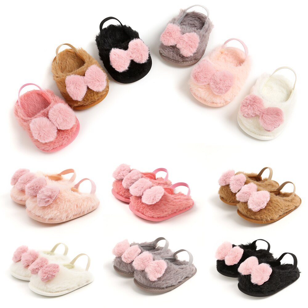niemowlę dziewczynka kołyska buty nowo narodzony Dziecko dziewczyny chłopcy Słodki ciepły Faux łuk miękki-Soled kapcie Prewalker 0-18M