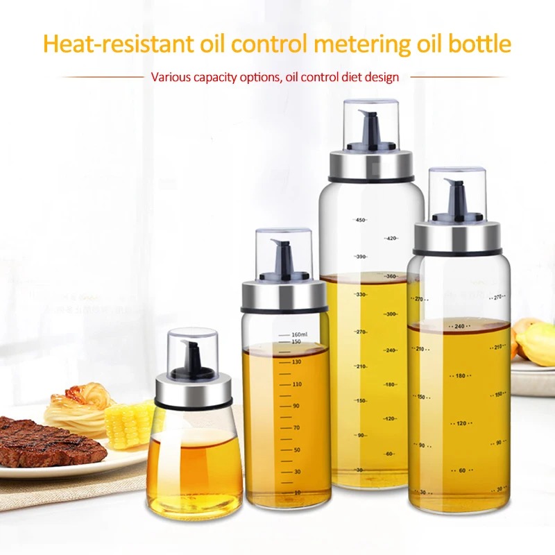 Botella de aceite de condimentos para cocina, botella de salsa, botellas de almacenamiento de vidrio para aceite y vinagre, dispensador de aceite para cocina, 180/300/500ml