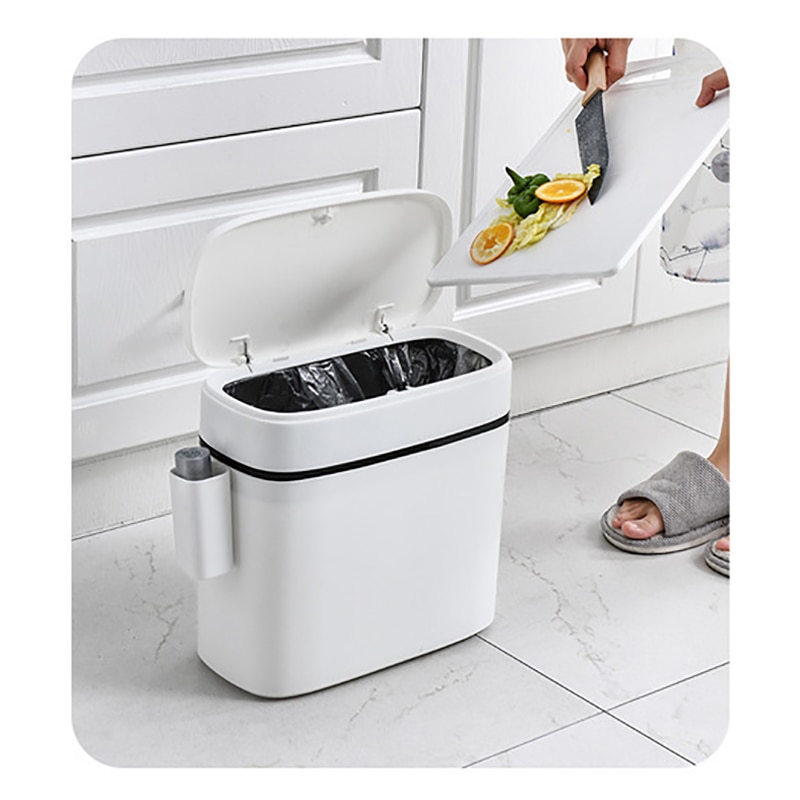 Trash Can Rectangle Plastic Push Trash Cans 12L Large-size Garbage Can Household Waste Storage Bins For Kitchen Bathroom Bustbin