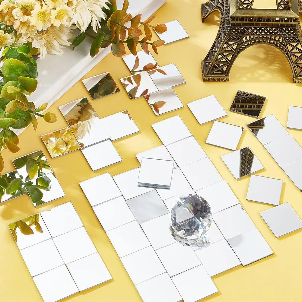 100 Uds 2/3/4cm DIY objetos pequeños pegatinas de mosaico cuadrado espejo redondo pegatinas de pared acrílicas accesorios artesanales pegatinas de fondo