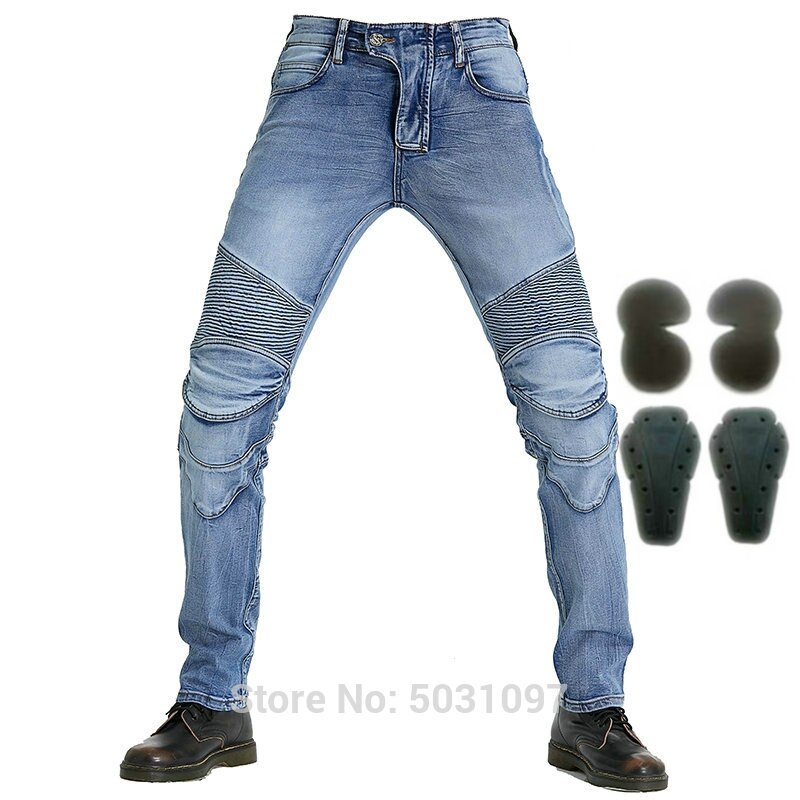 Loong biker motorcykel ridebukser beskyttende jeans ridder casual bukser høj fleksibilitet slim jeans: Bukser og bpads / 32