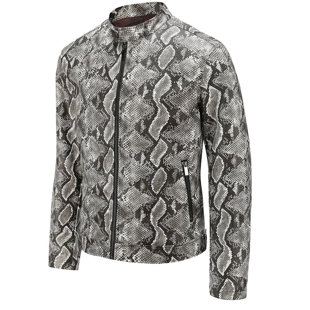MIXCUBIC Automne style punk unique motif Peau de Serpent imprimé VESTES EN CUIR SYNTHÉTIQUE POLYURÉTHANE hommes décontracté mince imprimé PU vestes, S-XXL