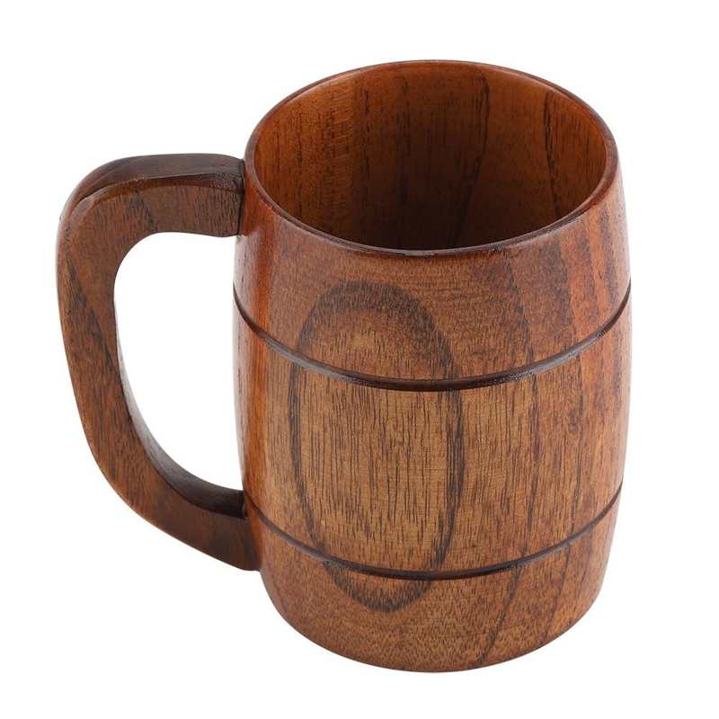 Natural Wooden Beer Cup Retro Big Capacity Tea Water Classic Wood Drinking Mug with Handle Coffee Beer Mug Drinking Cup