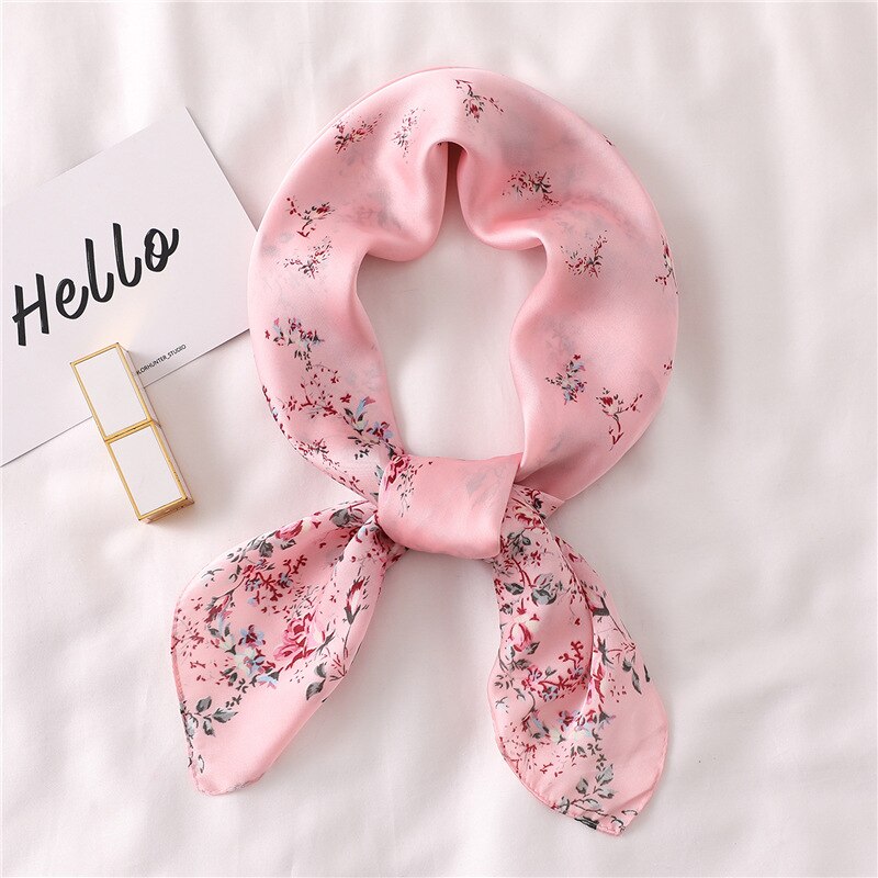 Silkeskjerf firkantet dame hår tørkle sjal og omslag kvinner skjerf liten størrelse kontor kvinne print hals foulard: Fj135 rosa