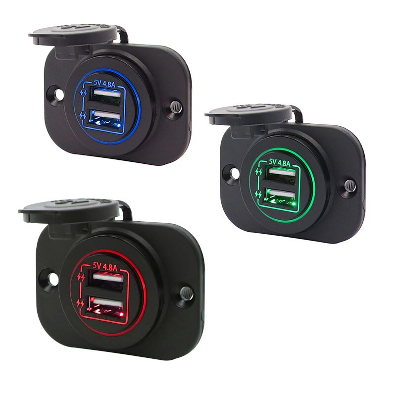 12V-24V Waterproof Car Doul USB Charger Socket 5V 4.8A LED Digital Display For Marine RV Boat Motorcycle Truck power adapter