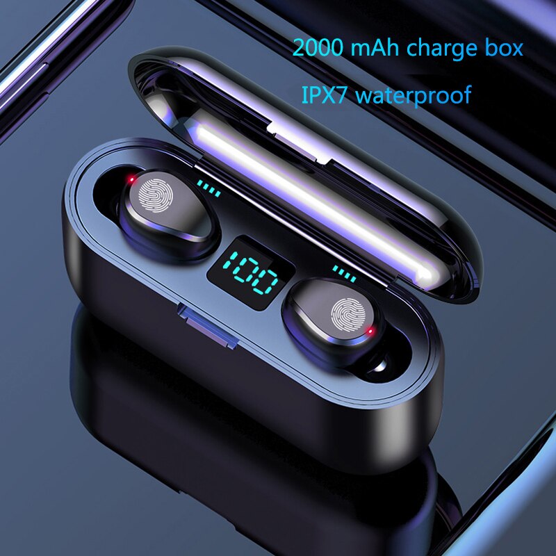 Draadloze Koptelefoon Bluetooth V5.0 F9 TWS Draadloze Bluetooth Hoofdtelefoon LED Display Met 2000mAh Power Bank Headset Met Microfoon