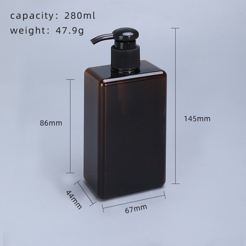 Dikker Lege Vierkante Hervulbare Fles Met Pomp Voor Badkamer Keuken Shampoo Lotion Zeep Petg Opslag Container 1Pcs: 280ml brown