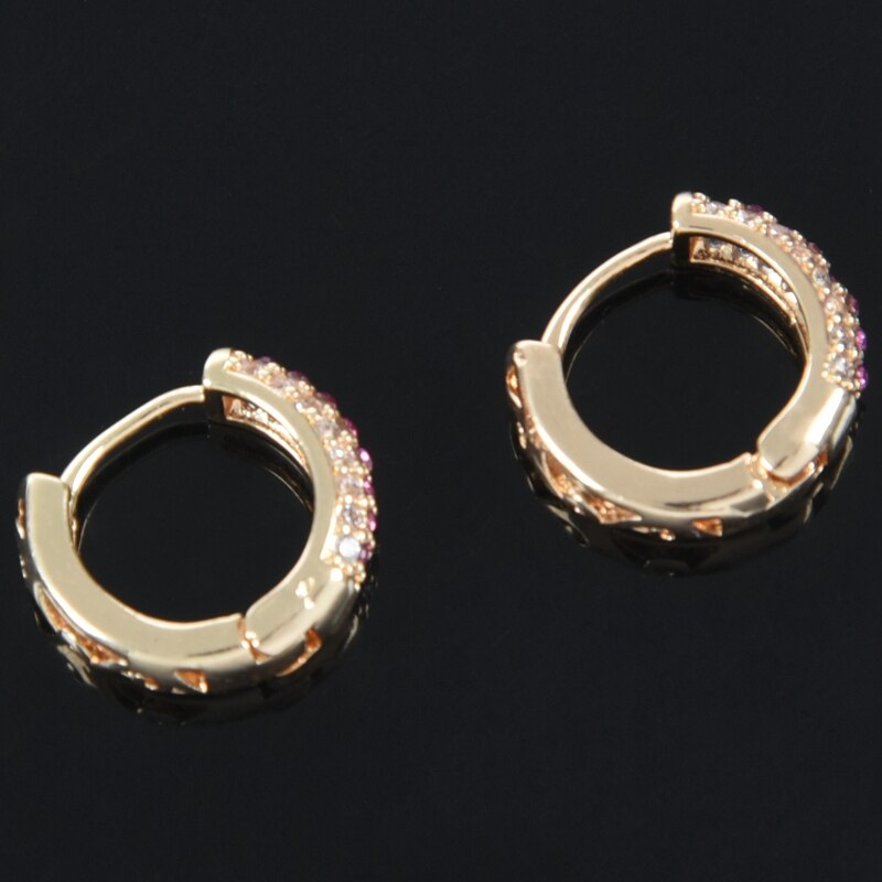 CZ Stone Hoop Earrings for Women Gold plated Piercing Jewelry -Gold