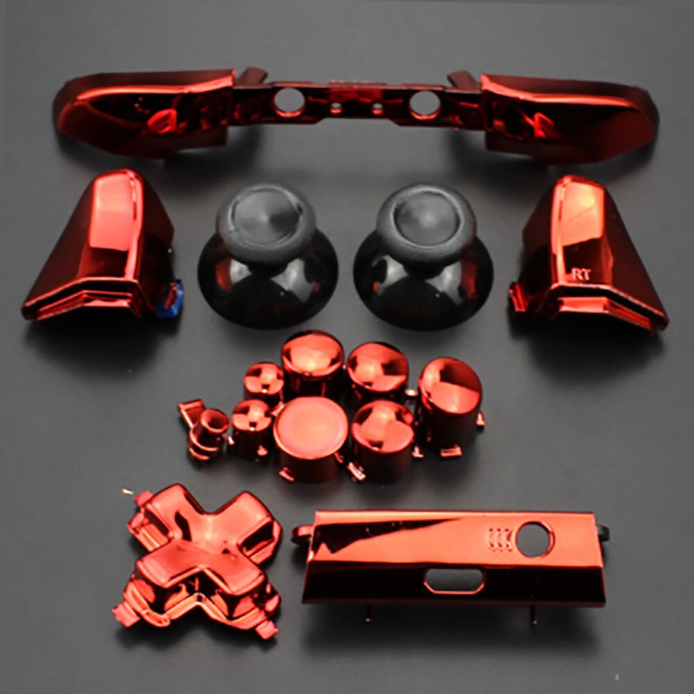 JCD Plastic&Chrome Plating Full Button Set Dpad RT LT RB LB ABXY Guide ON OFF Buttons For Xbox One S Controller Gamepad Repair: chrome Red