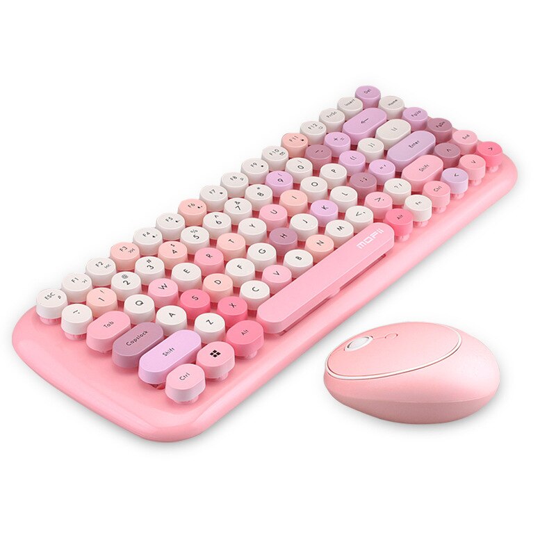 2.4G Wireless Mini Keyboard＆mouse Set Diamond Hive Shape Noiseless Keyboard for Laptop Desktop Pad: Round Pink
