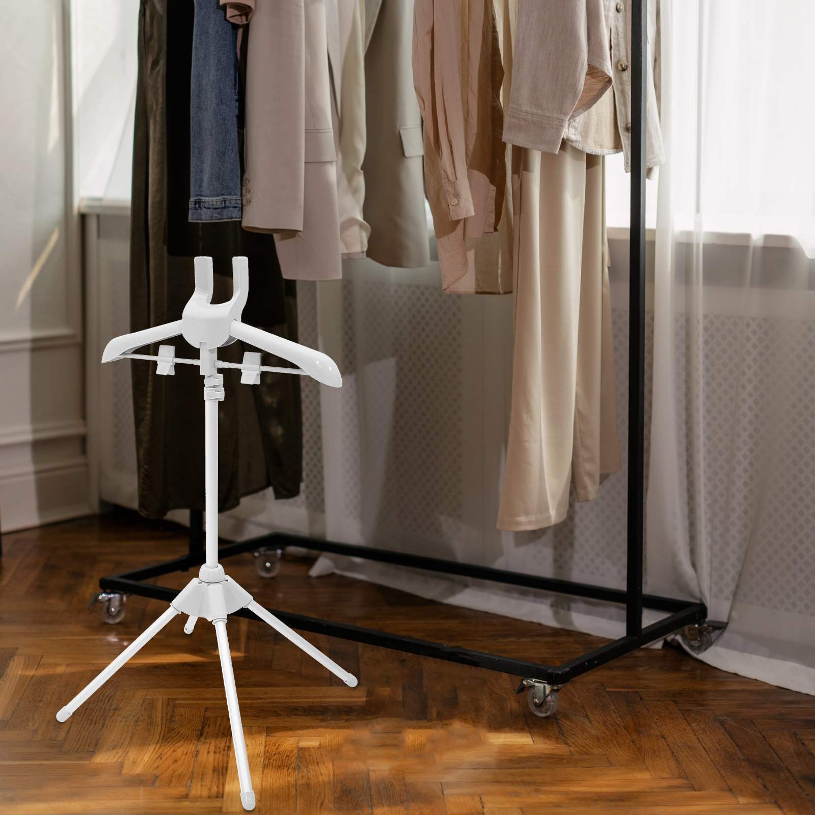 Appendiabiti da stiro pieghevole Supporto per indumenti in plastica in lega di alluminio Superficie liscia Multiuso Pantaloni Camicie Sciarpe cremagliera